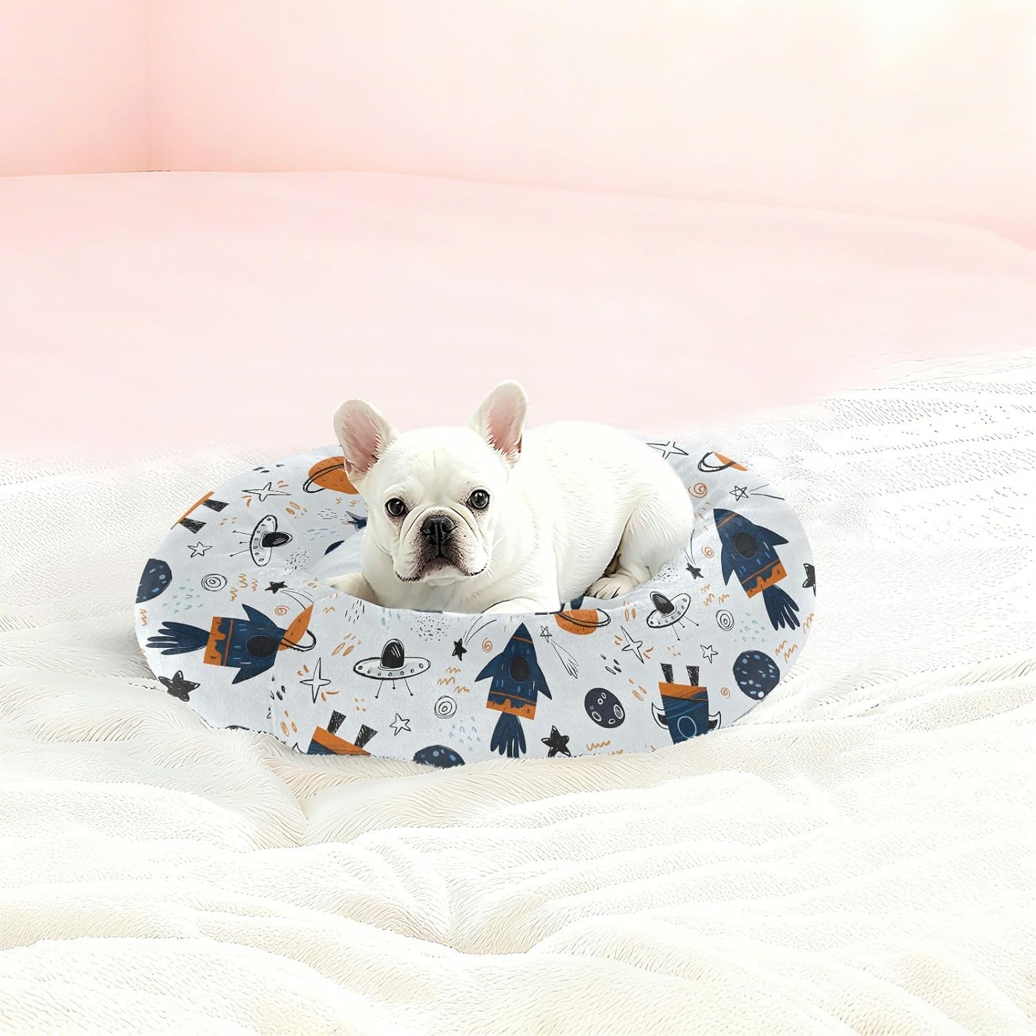 Pet Dog Bed Removable & Washable Fluffy Dog Pillow Bed for Medium Size Pets Sleeping M Space Rockets