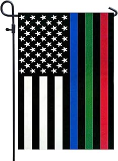 Homissor Thin Blue Green and Red Line Garden Flag- American Blue Red Green Stripe All Lives Matter Police Firefighter Military Yard Flags Banner Law Enforcement Police Fireman Army Flag