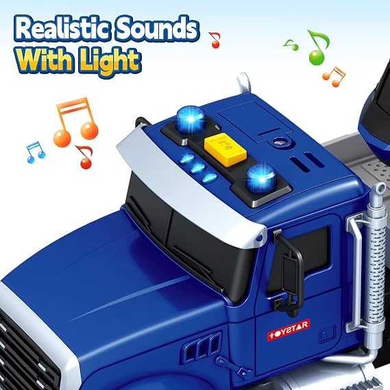 Kids Toys for 3 4 5 6 7 8 Years Old Boys, 20.5 Police Truck Toy with Racing Car and Helicopter, Toddler Friction Powered Truck Vehicle Toy with Lights, Sounds for Boys Girls Christmas Birthday Gifts