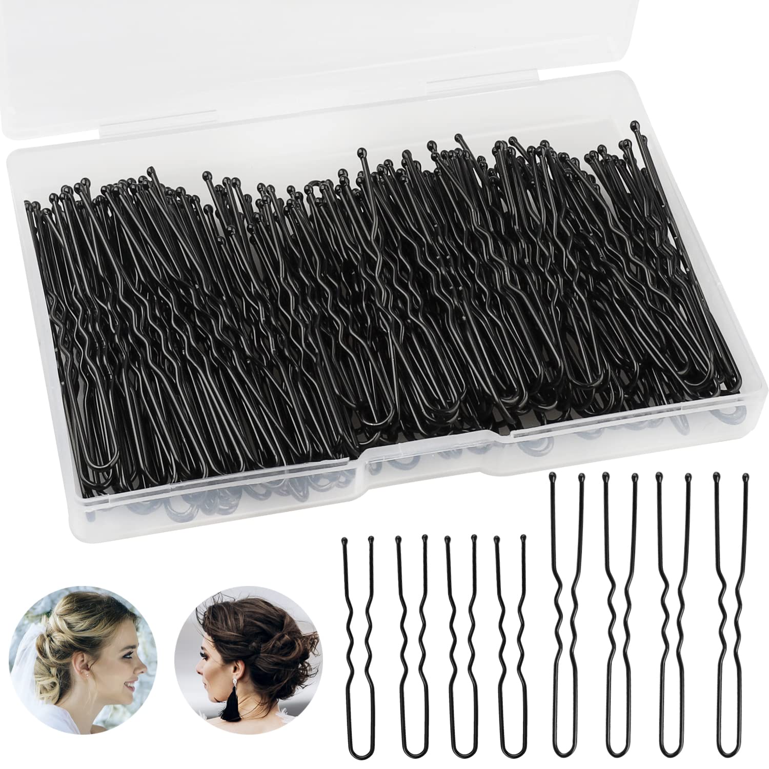 200Pcs 2.4 & 2 Inchs U Shaped Hair Pins Bun Hair Pins Bun Bobby Pins With Storage Box Graduation Gifts for Women Girls and Hairdressing Salon (Black)