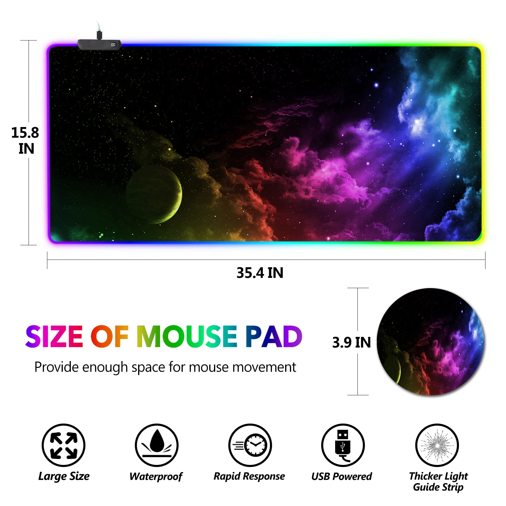 AIMSA Grande tappetino per mouse da gioco RGB, tappetino per mouse con tastiera LED esteso 89,9 x 40,1 cm, base in gomma antiscivolo con 14 modalità di illuminazione, grande tappetino da scrivania