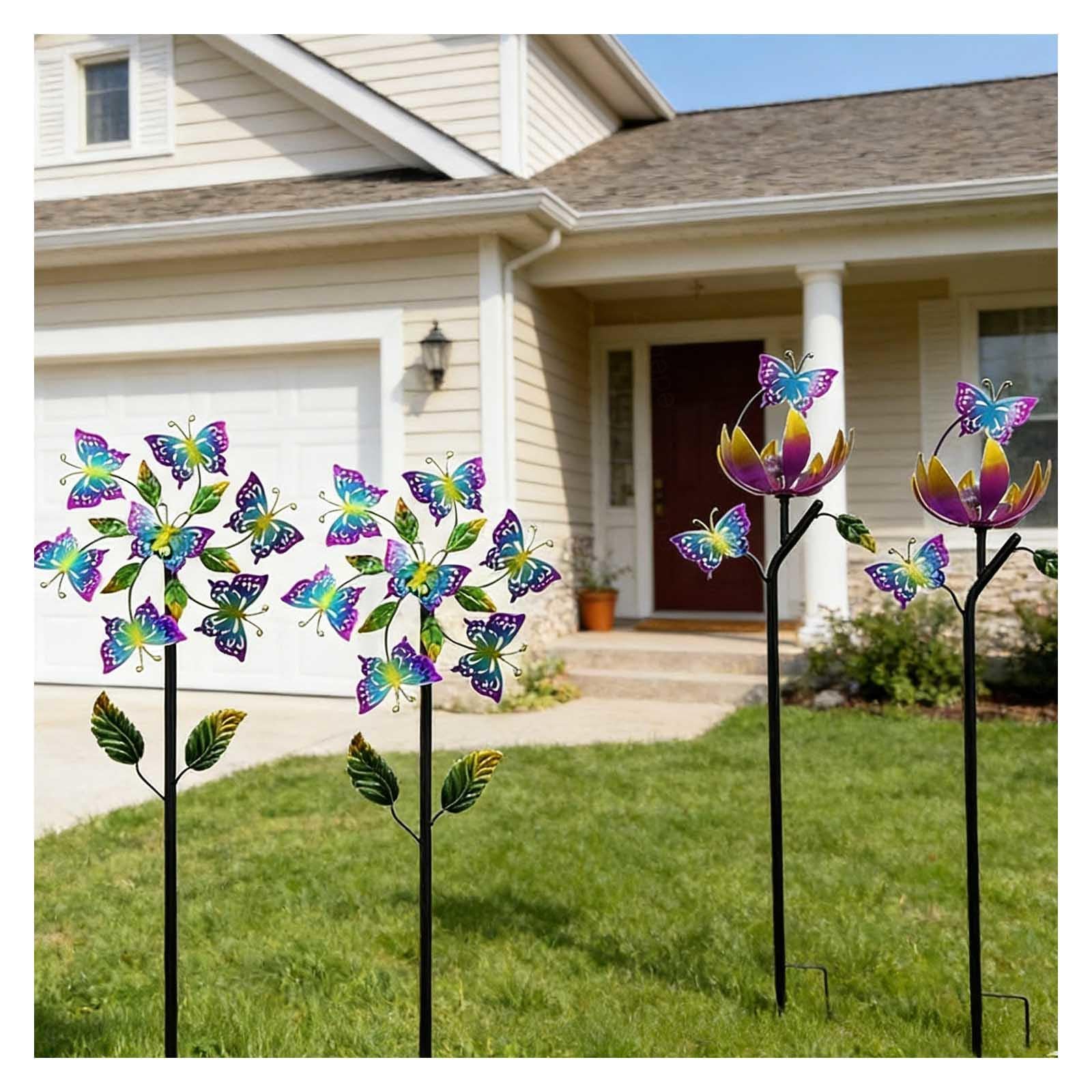 Papillon Moulin à Vent Jardin, Moulin à Vent Jardin 117cm/46in, 3D avec La Sculpture De Jardin Éolienne Solaire Multicolore pour Jardin Pelouse Patio Cour,A+B（4Packs）
