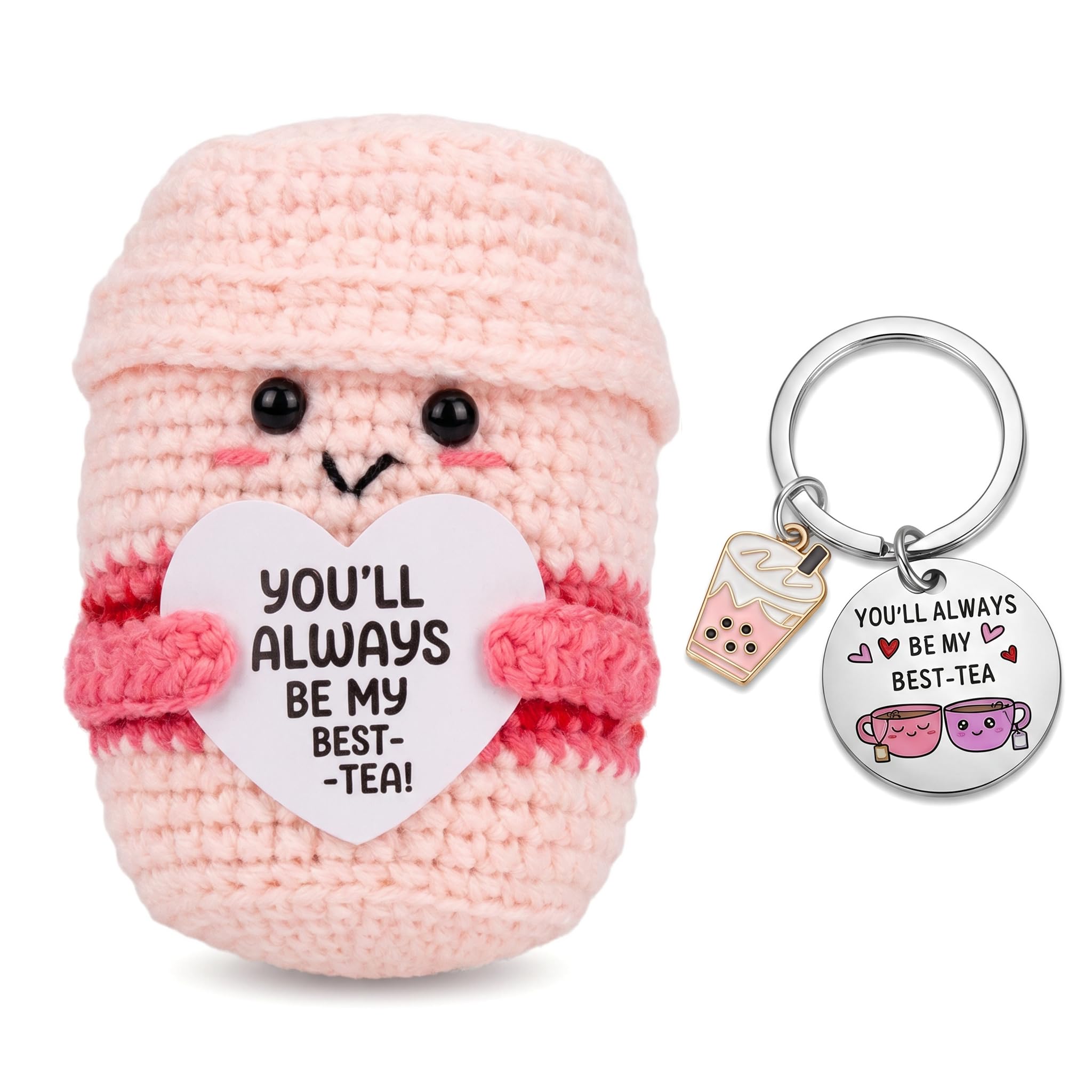 Friendship Gifts for Women – Handmade Crochet Pink Tea Doll & Keychain, Best Friend Birthday Gift for Female Friends, Cute Crochet Tea Gift, Bestie Keepsake for Colleagues, Unique Friendship Presents