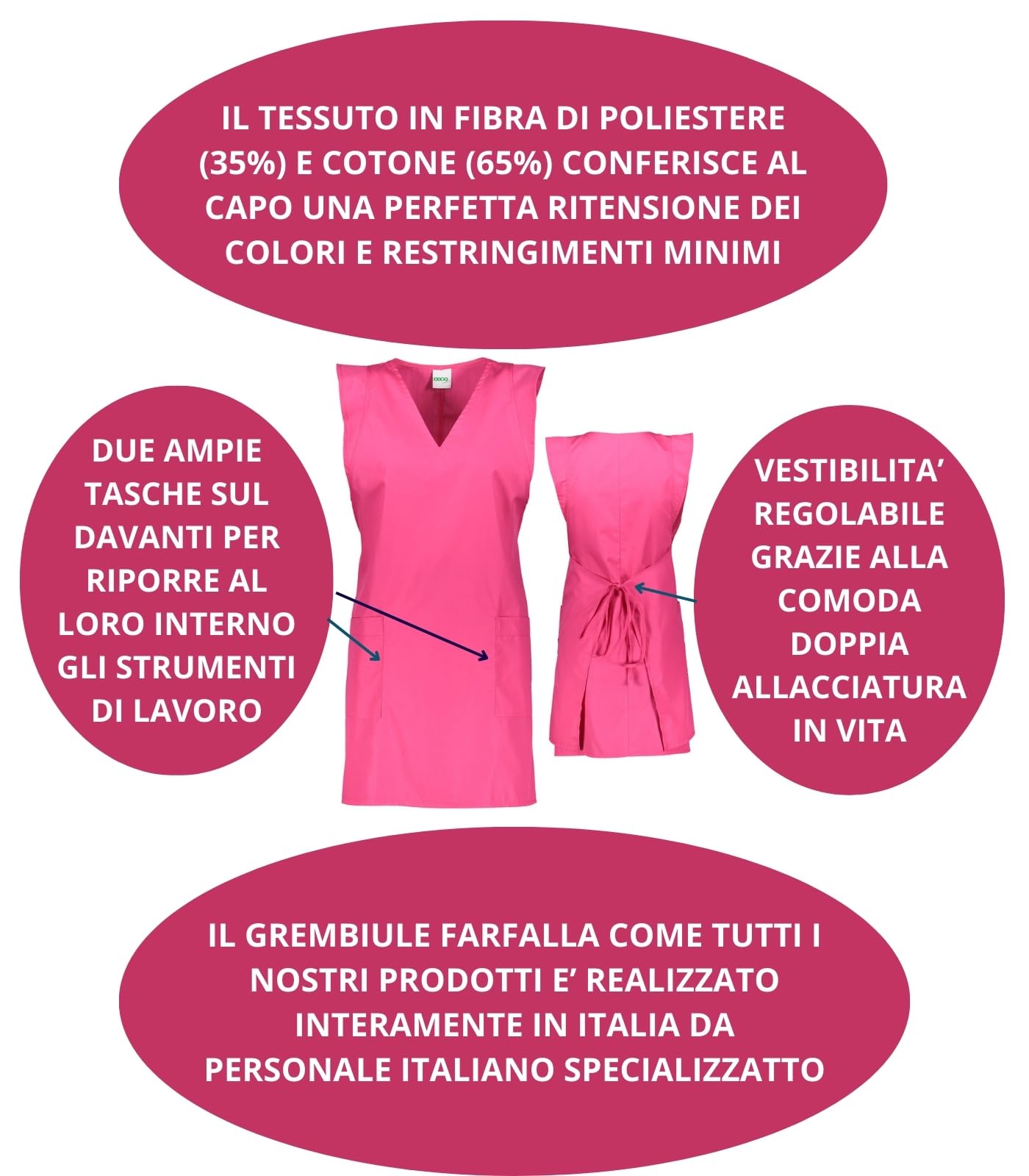 Siry Work Casaca para mujer con cuello en V con dos bolsillos, art. Mariposa 35% algodón 65% poliéster Made in Italy, ideal para esteticistas, peluquerías, camareras, panaderías, limpieza de mujeres,