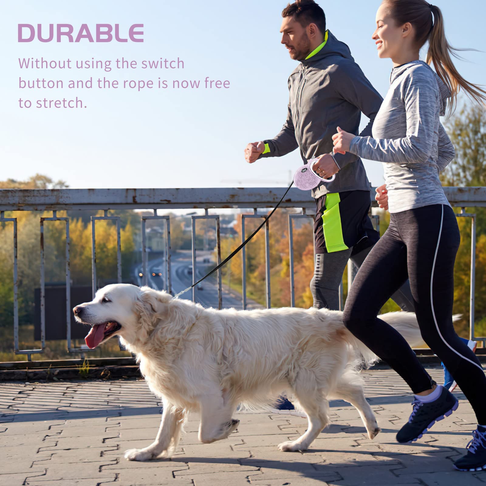 eing Laisse rétractable pour chien avec poignée antidérapante, bande en nylon solide, anti-enchevêtrement à 360°, convient aux chiens de petite et moyenne taille, distributeur de sacs à déchets