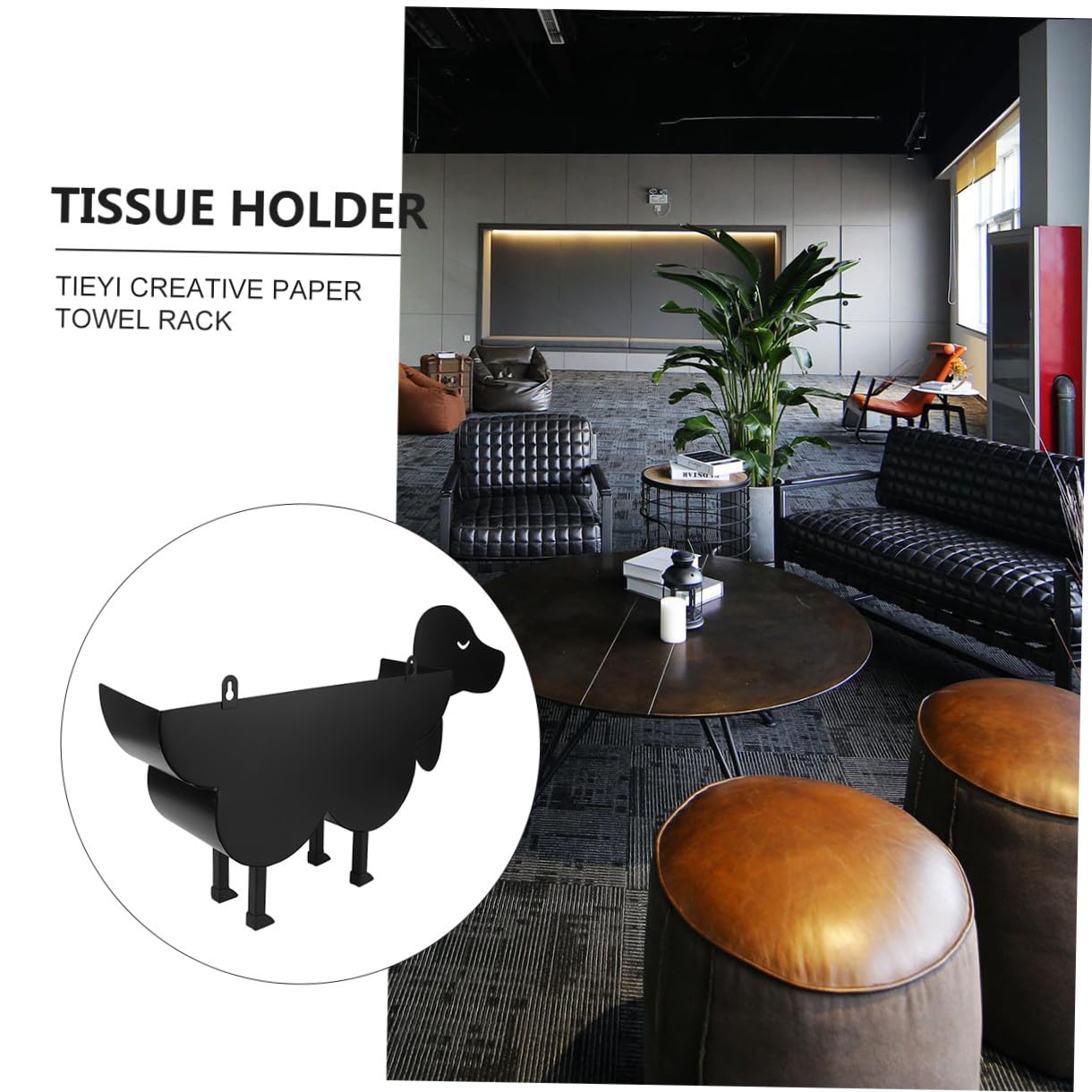 Portarrollos Base Estable de Papel Higiénico Vertical de Hierro Negro, Diseño de Perro y Espacio para Varios Rollos, Adecuado para Club y Restaurante