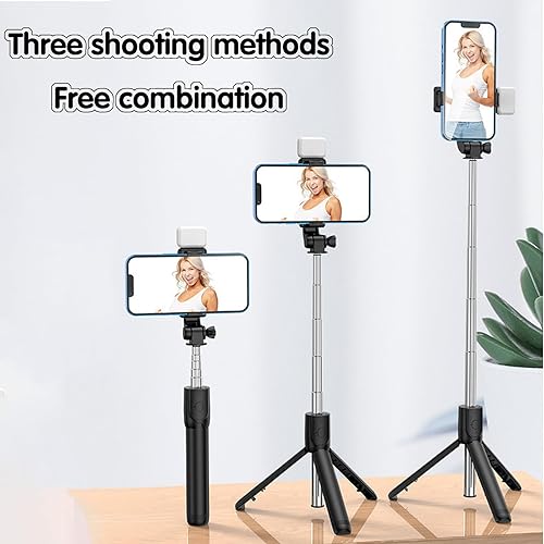 Miniatura 5 de Palo selfie con luz de relleno, trípode extensible para selfie stick con control remoto inalámbrico y soporte para teléfono, selfies grupales,