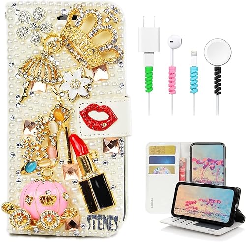 Miniatura 6 de STENES Bling - Funda tipo cartera compatible con Samsung Galaxy S23 Ultra, elegante - Funda de cuero con diseño de lazo hecho a mano en 3D con