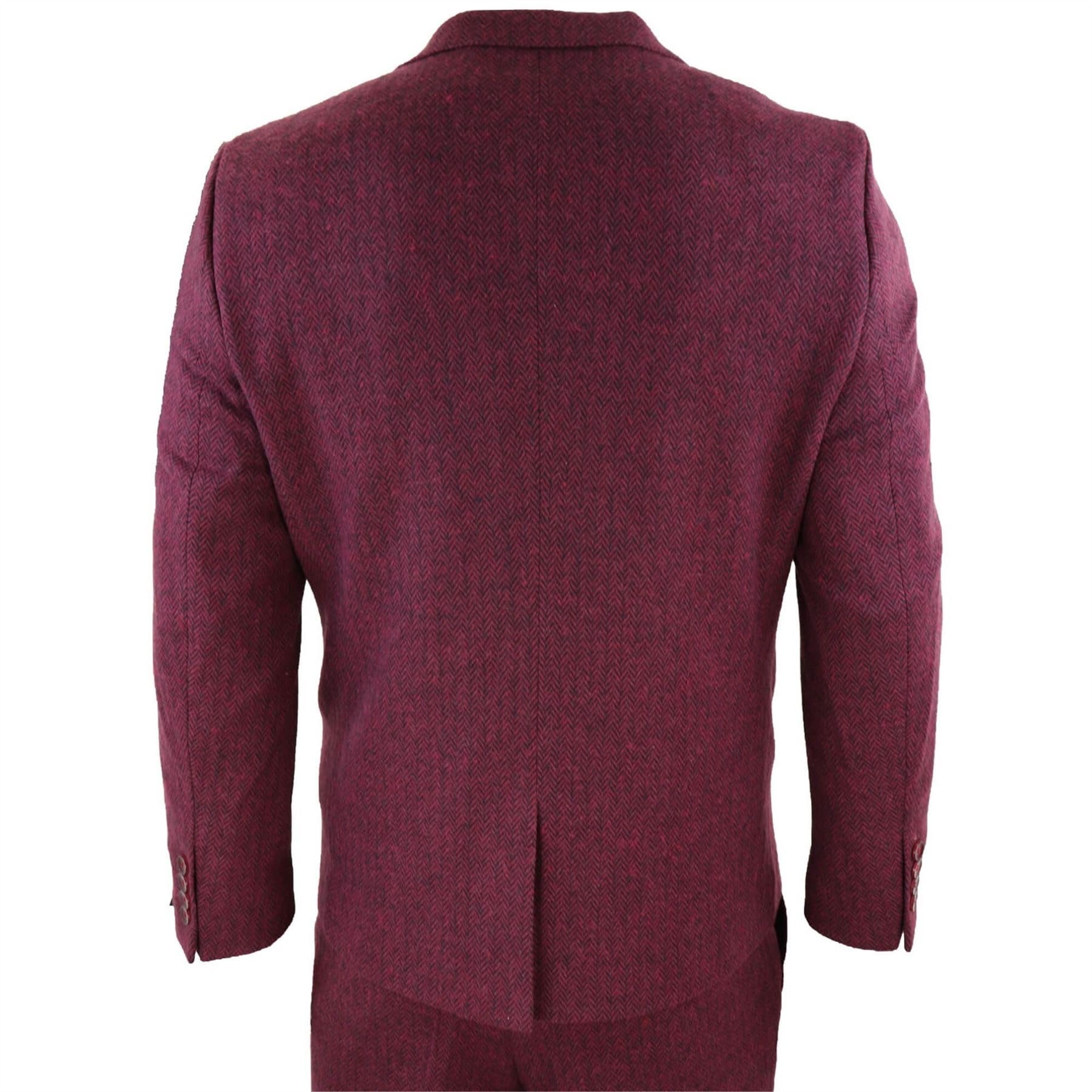 TruClothing.com Abito da Uomo 3 Pezzi Bordeaux Nero Classico in Lana Tweed