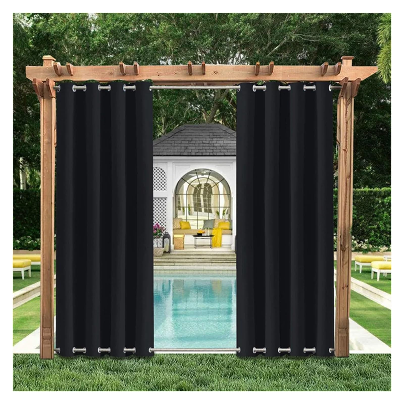 LPATEBCVU Pergola Curtains Outdoor Patio Curtains Blackout Privacy For Gazebo Porch(Black,W254xH244cm 1pc)