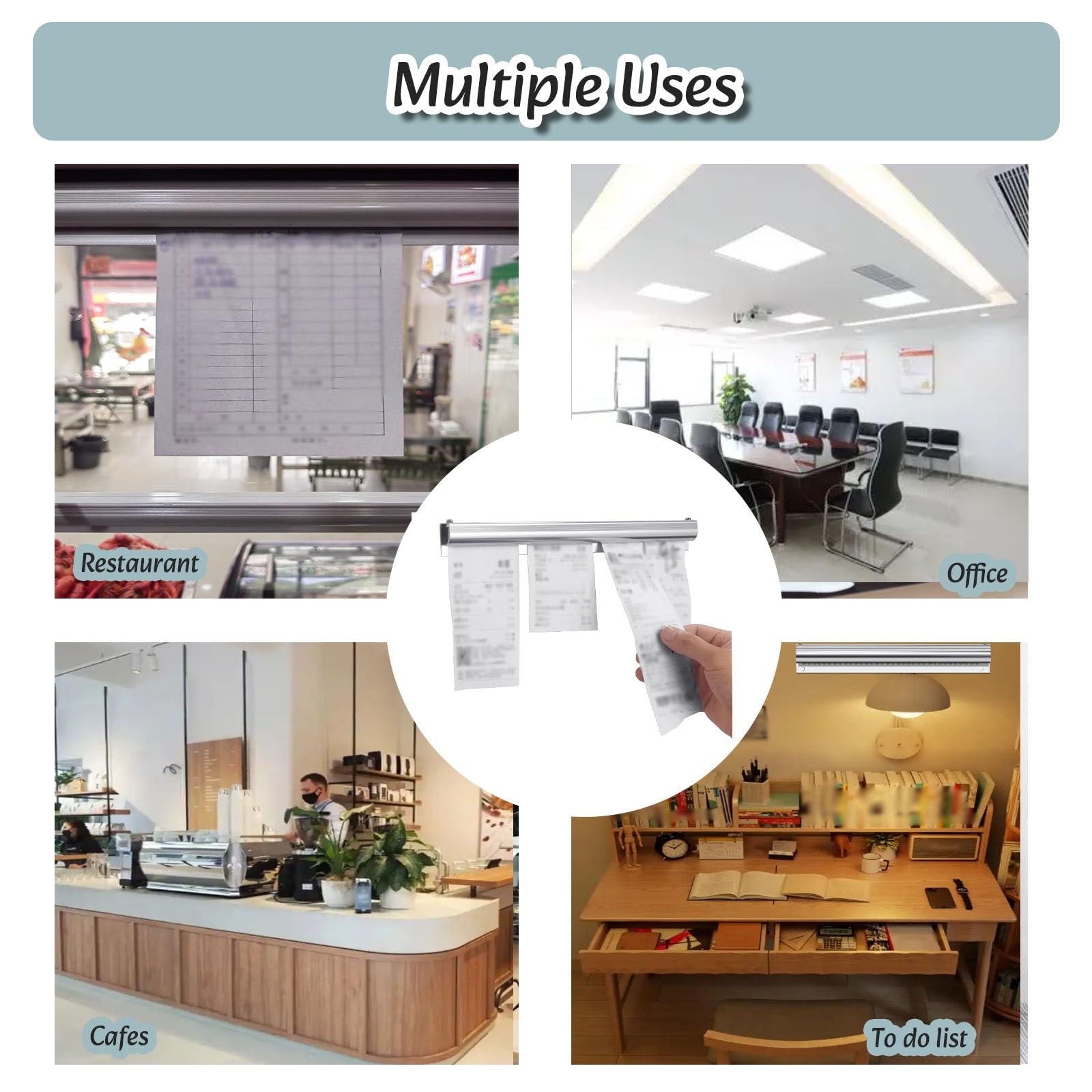 comandero hosteleria Soporte Para Tickets Con Orden De Tabulación, Riel De Aluminio Para Pedidos De Comida De 60cm 90cm 100cm 120cm Para Cocinas, Expositor De Recibos Con Tornillos(3pcs,L 60 cm)