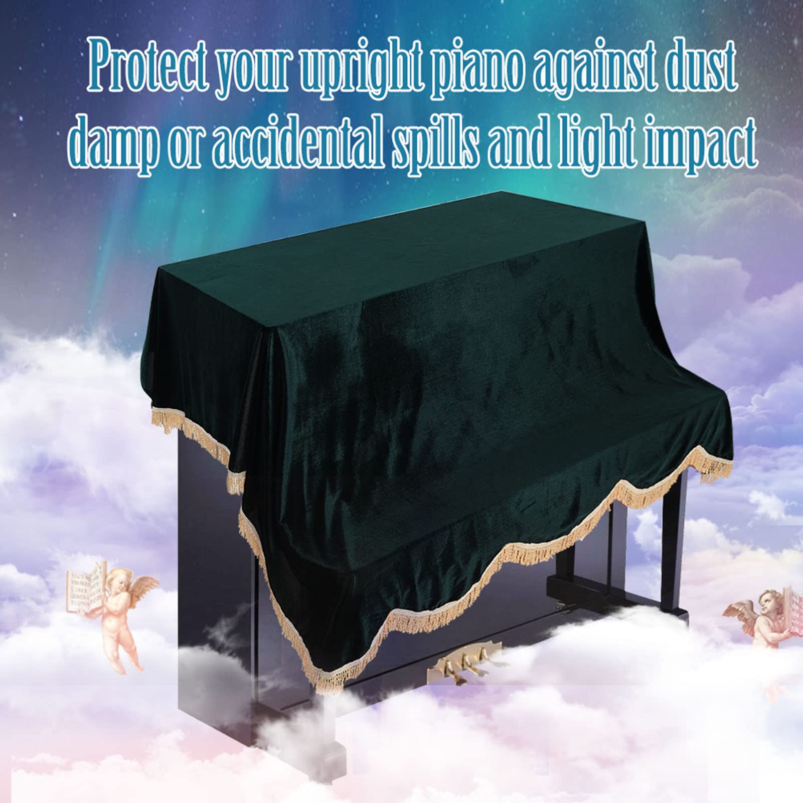 Tissting Housse de protection pour piano droit, housse imperméable anti-poussière en tissu pluche 200x150 cm pour pianos droits (Vert)
