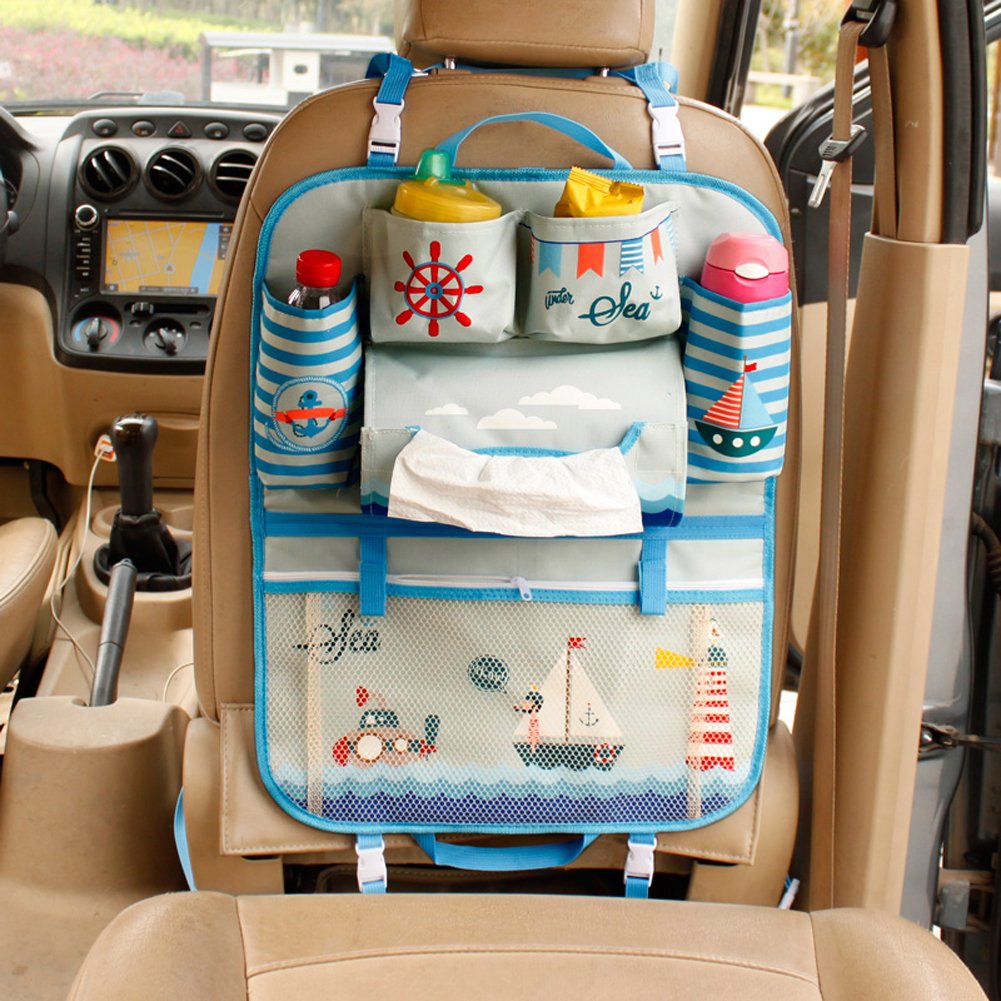 Cartoon Car Back Seat Organizer With Kick Mat - Multiple Pockets Storage For Kids