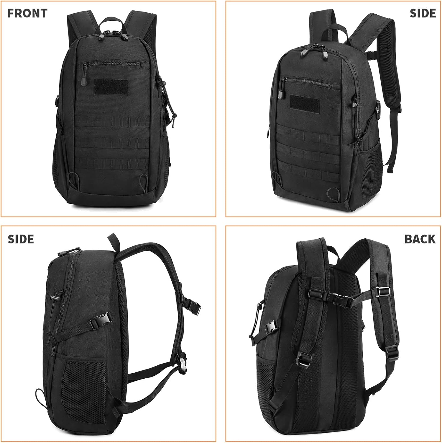 HUNTVP 20L Tactical Backpack Military MOLLE Backpack Daypack Rucksack Gear Tactical Assault Pack Bag for Hunting Camping Trekking(20L-Black)