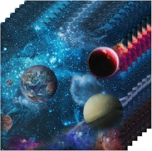 Miniatura 6 de Juego de 6 servilletas de tela con sistema solar de 20 x 20 pulgadas, diseño de planeta del universo, lavables, reutilizables, para cocina,