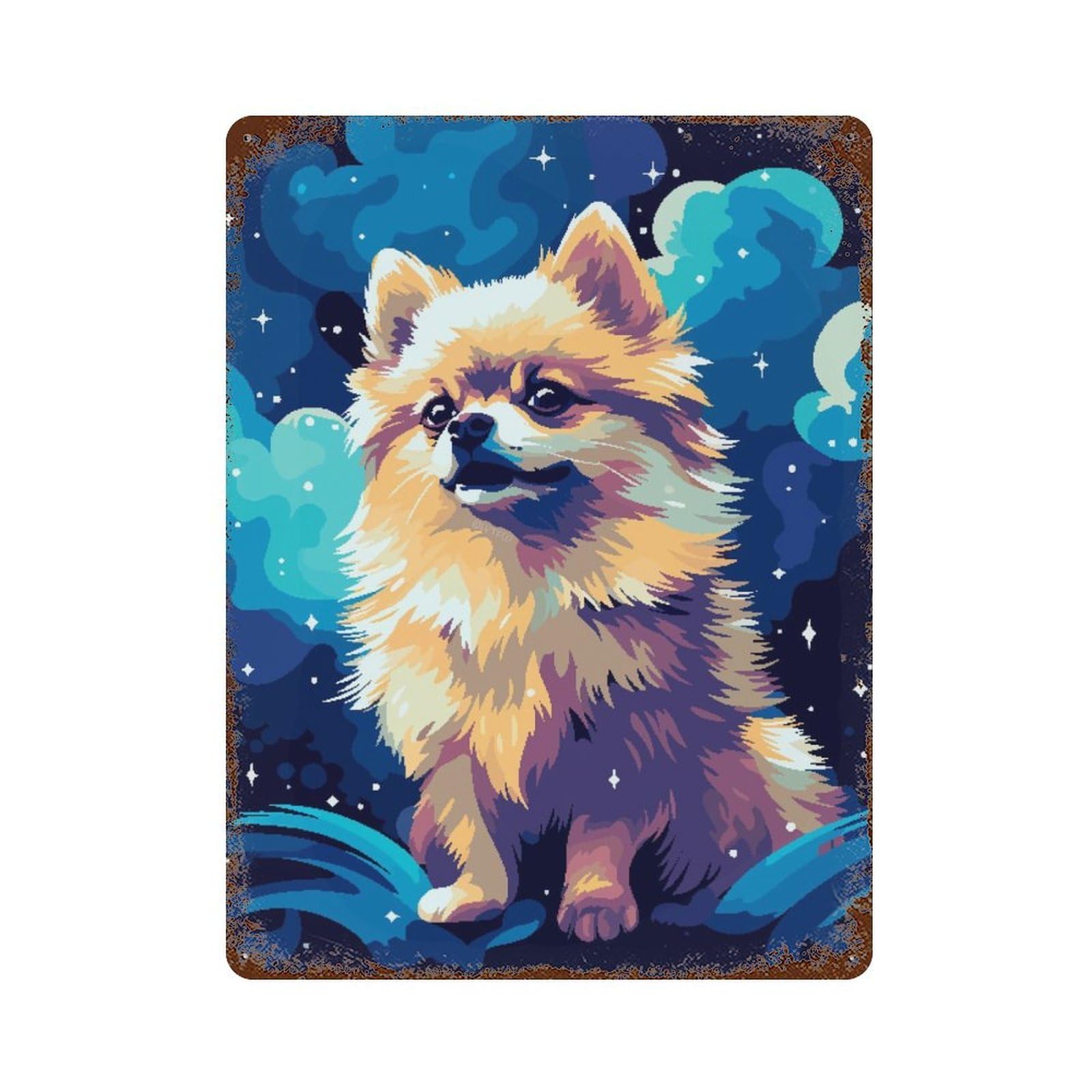 Rust Effect Cute Pomeranian Pixel Art Vintage Rust Metal Sign 15.7"x11.8", Classic Wall Plaque for Shed, Workshop And Garage Wall Decor