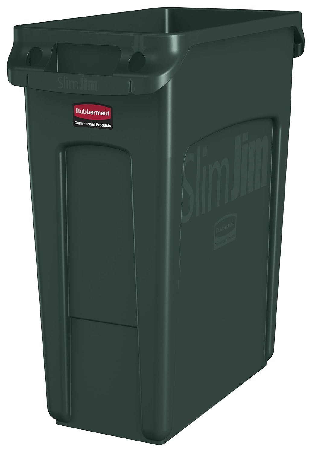 Rubbermaid Commercial Products Slim Jim Plastic Rectangular Trash/Garbage Can with Venting Channels, 16 Gallon, Green (1955960)