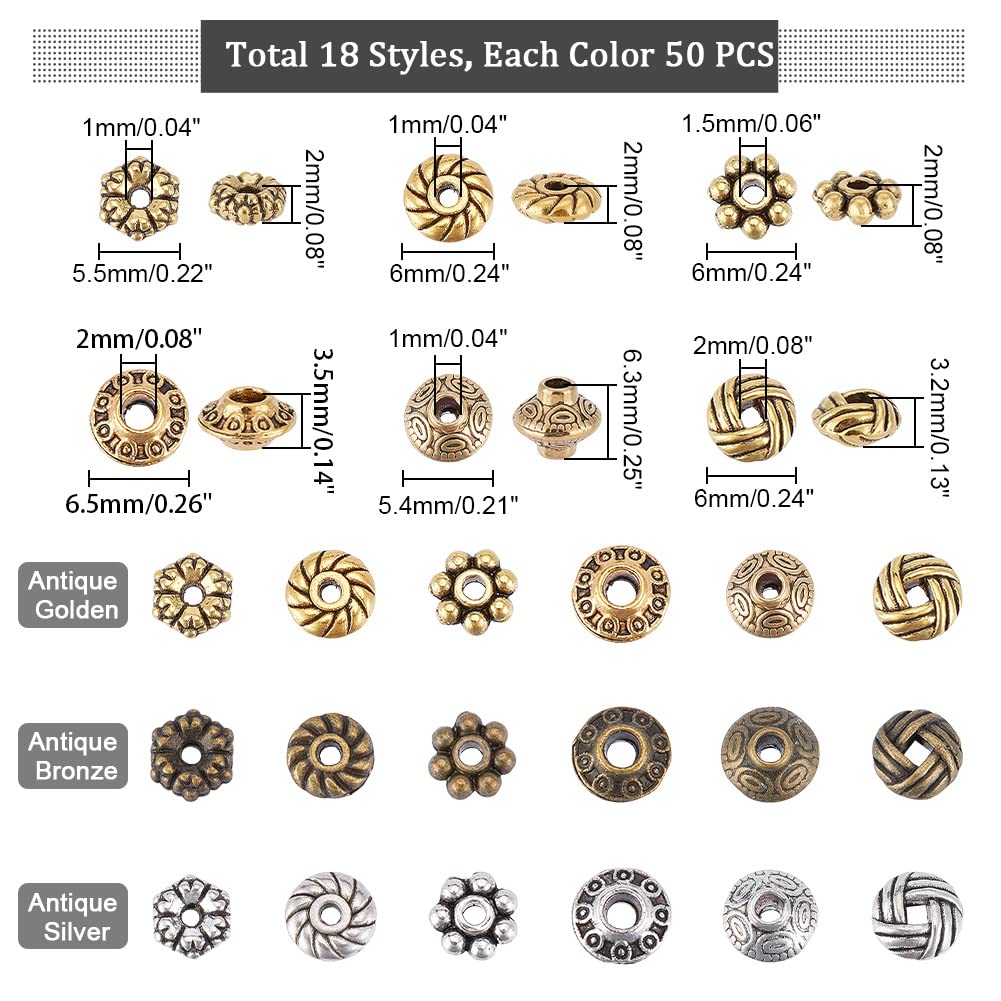 300 pezzi 6 mm perline tibetane distanziali rondella dorata bronzo argento antico misto perline distanziatori in metallo per creazione di fai da te gioielli charm collana bracciale