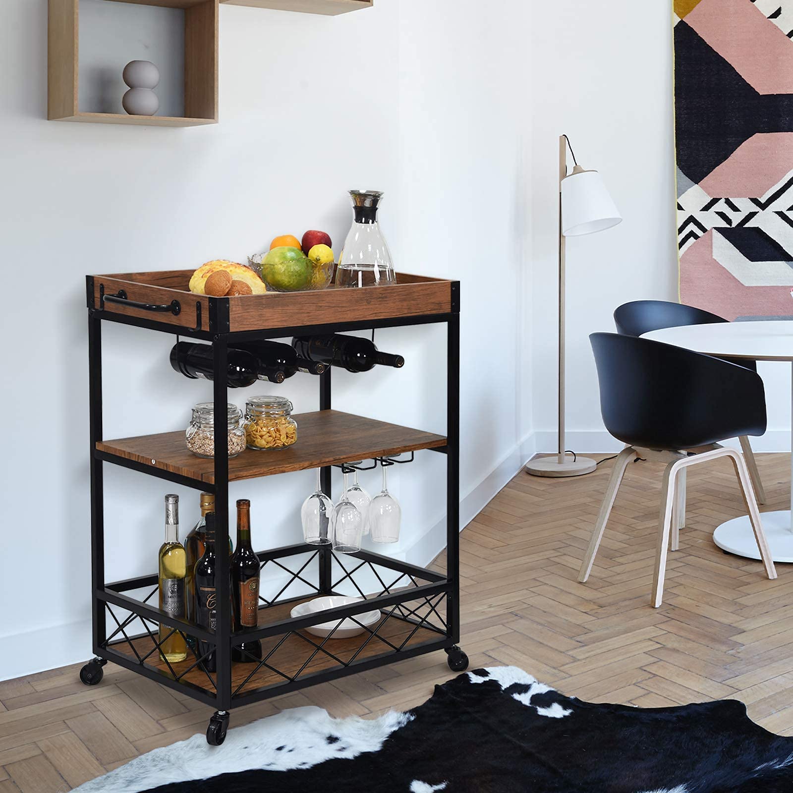 Usinso Industrial Kitchen Serving Carts Rolling Bar Cart with 3 Tier