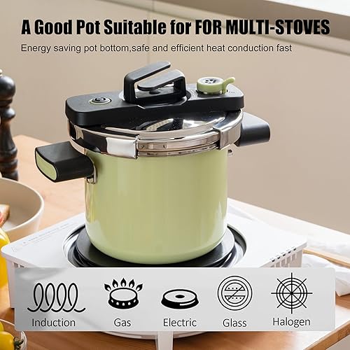 Miniatura 4 de QINGHOU Mini olla a presión de doble tapa de esmalte natural de 2.6 cuartos de galón, sistema con una sola mano, olla multiusos para pasta, adecuada