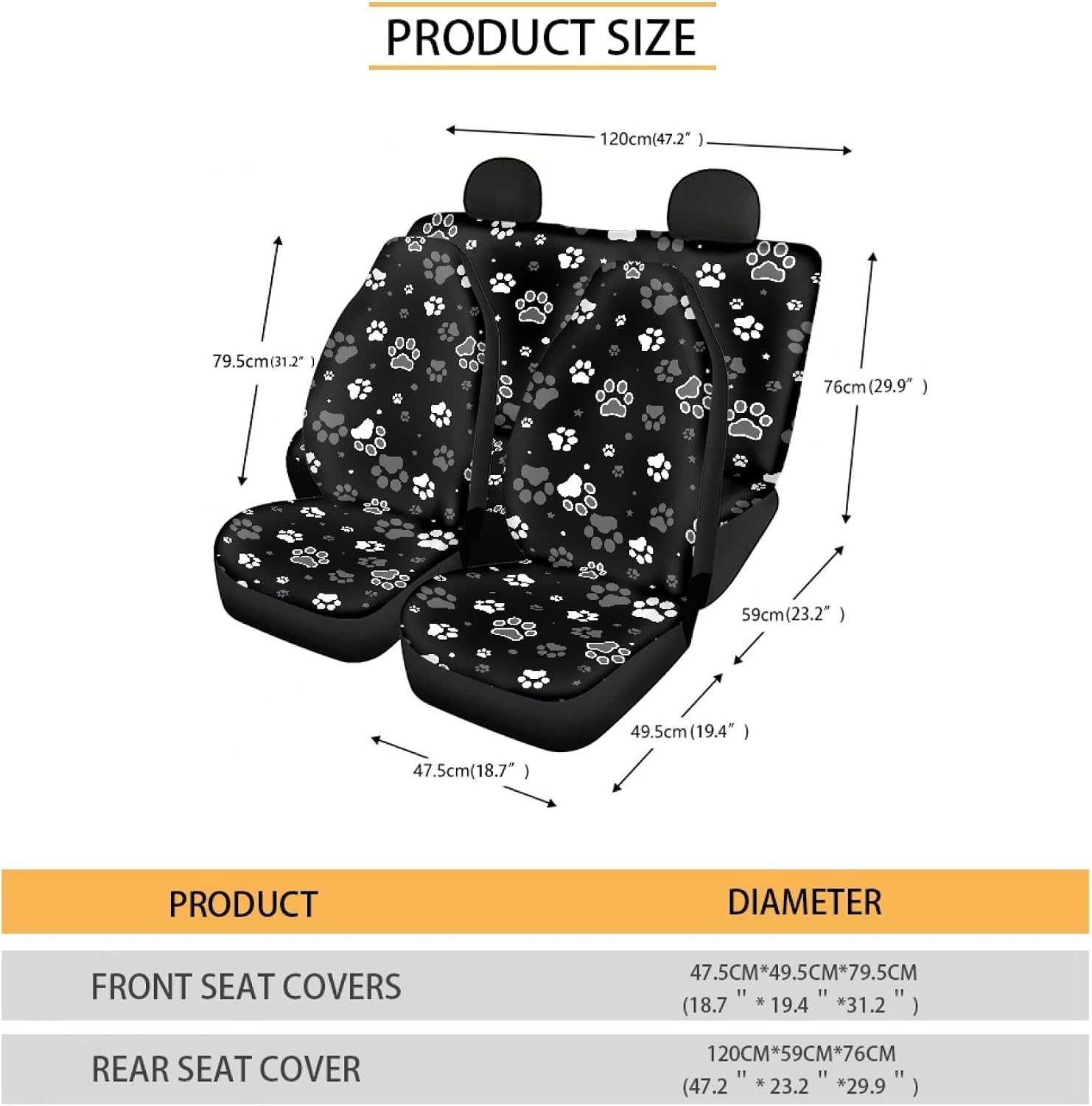 Paw Print Car Seat Covers Full Set Abstract Dog Footprints White Paws and Stars Cute Animal Claws Vehicle Front Rear Bucket Seat Cushion Protectors Auto Car Accessories for SUV Truck Sedan image 2