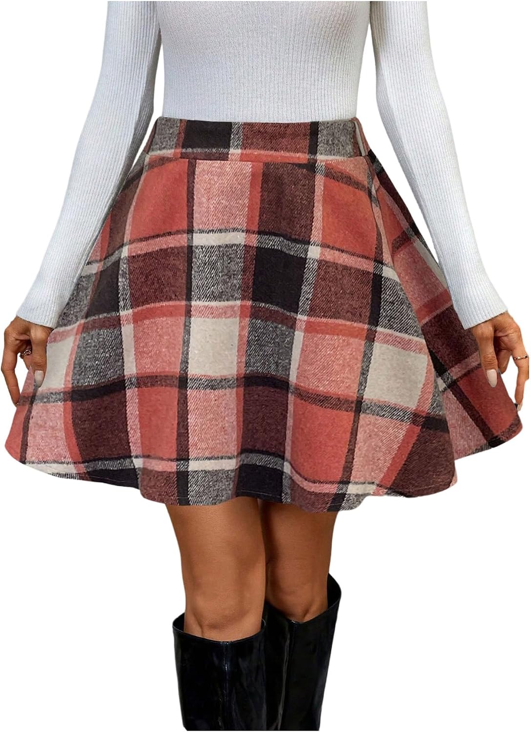 SweatyRocks Women's Plaid Mini Skirt High Waisted A Line Flared Casual Short Skirts
