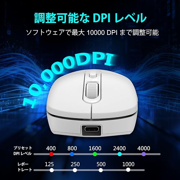 e元素ワイヤレスゲーミングマウス 10000DPI トリプルモード(2.4GHz/BT5.1/USB-C有線) RGBバックライト 6つのプログラマブルボタン 人間工学充電式 PC/Mac/PS/Xbox対応 ホワイト - 4