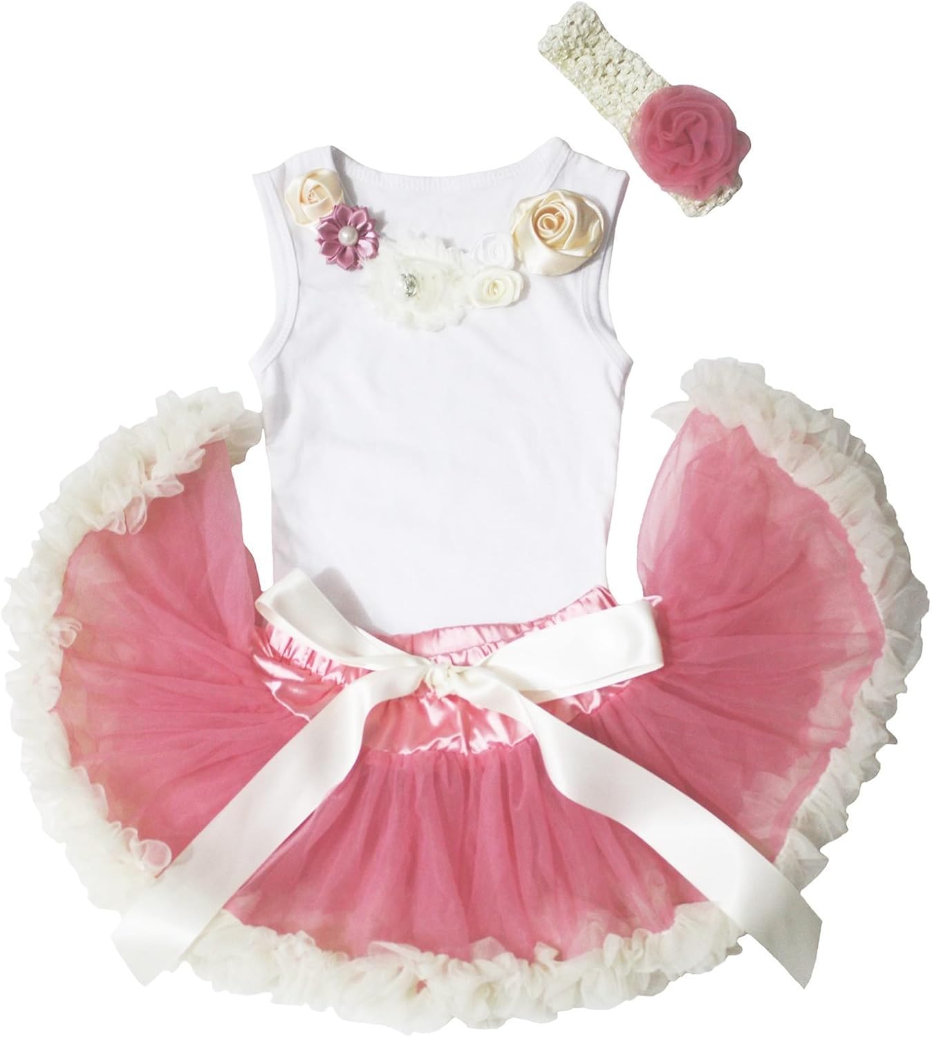 Petitebella Elegant Garden Rose Baby Dress White Top Dusty Pink Baby Skirt Outfit Set 3-12m