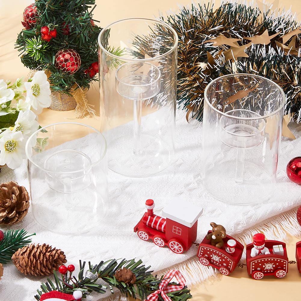 SUPERFINDINGS 3 piezas 3 estilos Portavelas de té transparente de vidrio transparente portavelas en paquetes a granel Portavelas de cristal transparente para Navidad, Año Nuevo Decoración de mesa para