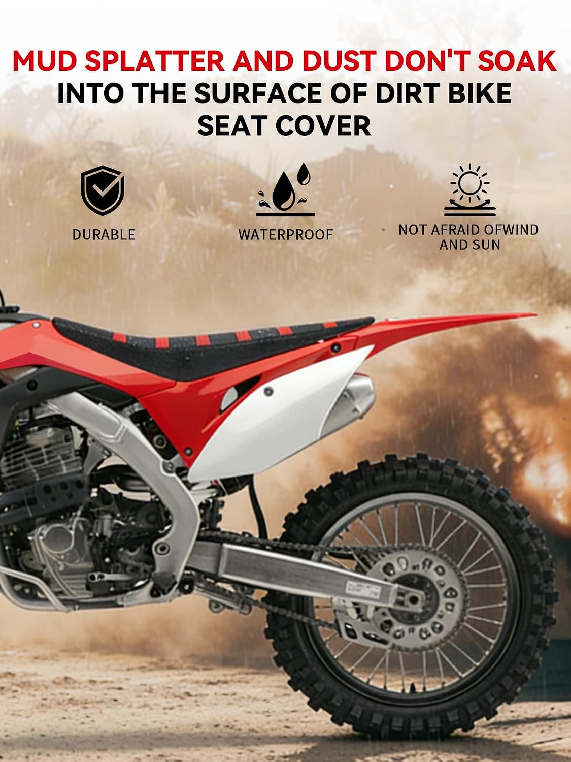 JFG RACING Dirt Bike Seat Cover,Non-Slip Universal Motorcycle Cushion Cover for XR CRF 50 70 100 110 150 250 450 650 Dirt Pit Bike Motocross-Red
