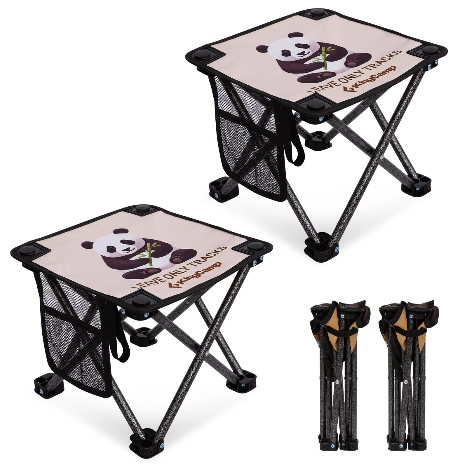 KingCamp 2 Pack Folding Camping Stool with Panda Print Support 180kg Beige