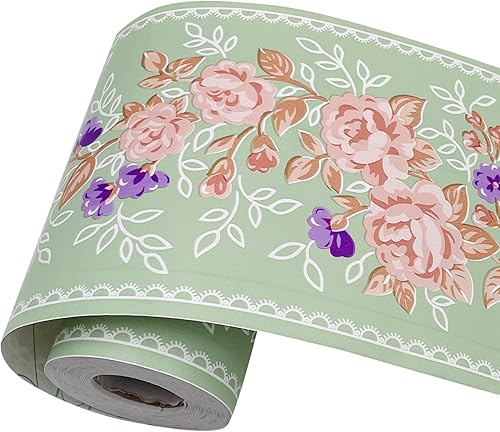 Miniatura 9 de Papel pintado floral borde autoadhesivo PVC azulejos rollo extraíble baño cocina pared decoración rosa peonía