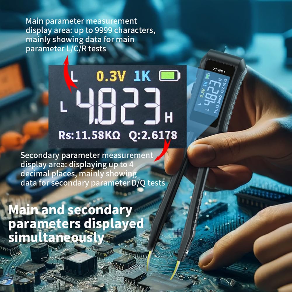 Mini Smart Tweezer LCR Meter/ESR Meter, Mini Smart SMD Tester Auto Identify Resistors/Capacitors/Inductors/Diode/Voltage/Frequency, LCR Meter Tweezer Measure Frequencies of 100Hz /1KHz /10KHz