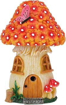 Fairy House Mushroom Solar Lights Waterrproof Resin Solar Fairy House Decorative Mushroom Shaped Solar Garden Lights for Outside Patio Yard Decor, Fairy Garden House