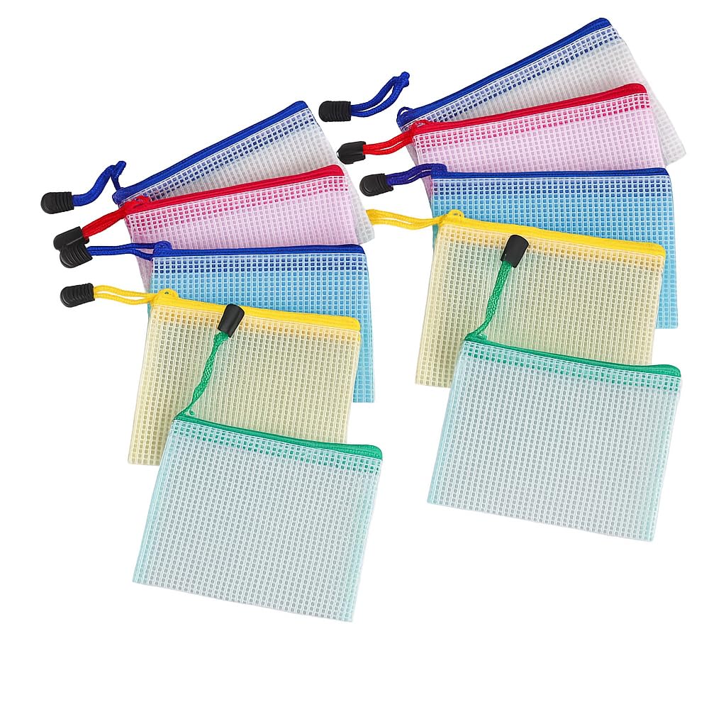10 Pcs B8 Size Mesh Zipper Bags PVC Document Folders Waterproof File Pouches Stationery Storage Bags School Office Travel Supplies