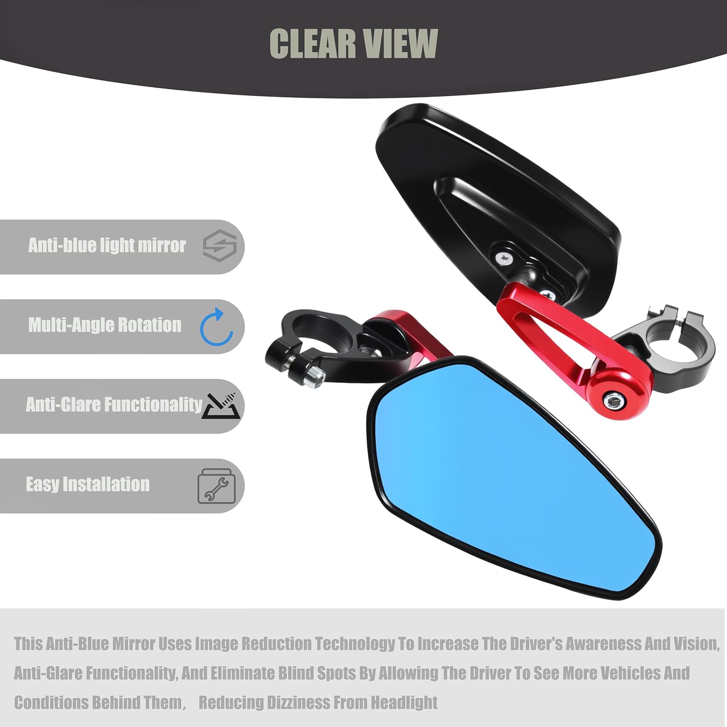 7/8" Motorcycle Mirrors - 22mm Bar End Rear View Mirrors Compatible with Most Yamaha, Kawasaki, Honda Grom, Ducati, Suzuki and More Bike Scooter Street Sport Cruisers
