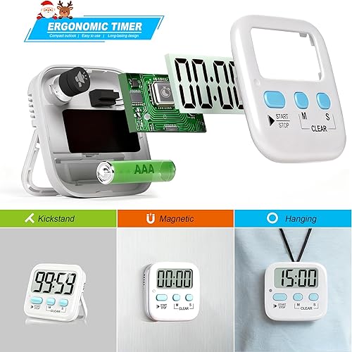 Miniatura 11 de Antonki Paquete de 2 temporizadores digitales para niños, temporizadores de cocina magnéticos de cuenta regresiva para cocinar, huevos, aula, Nuevo
