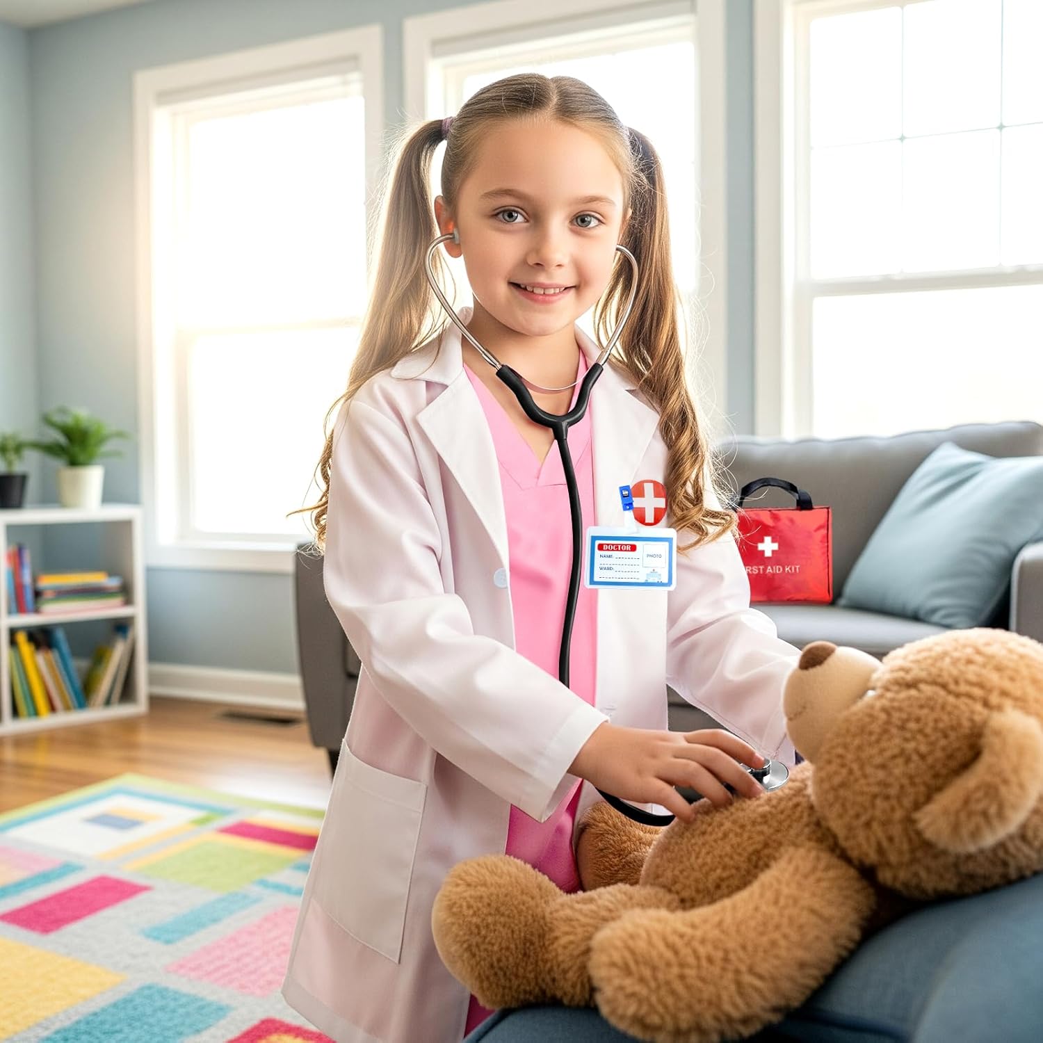 Doctor Costume for Kids with Realistic Stethoscope Career Day and Halloween Kids Scrubs for Girls Costume - Image 4