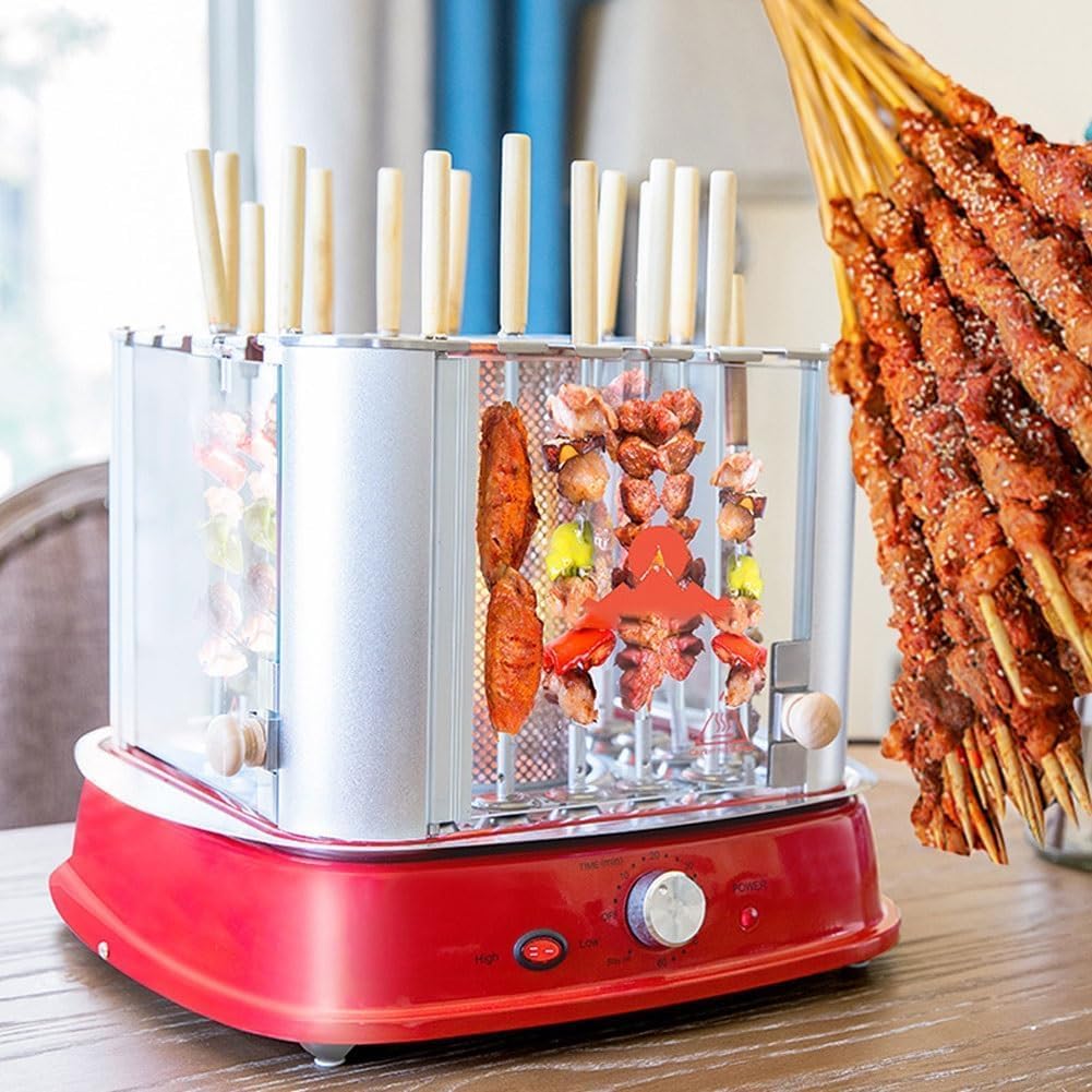 Electric BBQ Kebab Grill, Automatic Rotating, 360 ° Roaster Threading Cooker 1750W Vertical Smokeless Barbecue Skewers Oven, Smart Temperature & Timer Control, for Outdoor Picnic Camping