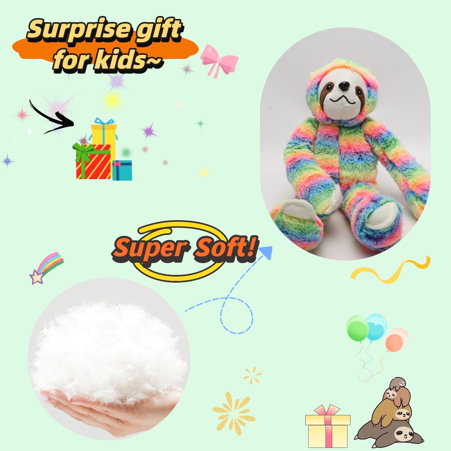 18" Tie-Dye Rainbow Sloth Plush Toy, Soft Wildlife Stuffed Animal, Cute Colorful Cuddly Toy, Perfect Birthday for Kids, Friends, Wildlife Lovers, Room Decor