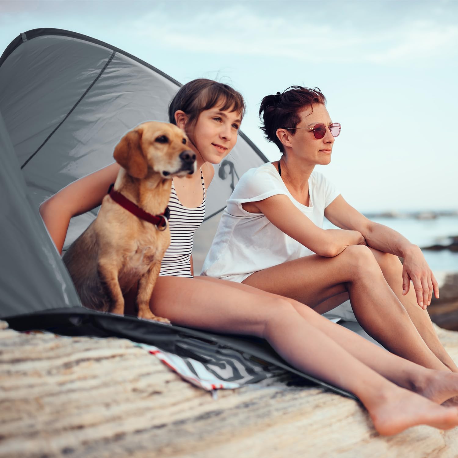 Strandmuschel Pop Up Strand-Zelt Windschutz am Strand Wurfzelt Blitzschnell Selbstaufbauendes Sonnensegel Outdoor Zelt Automatik Muschel mit UV-Sonnenschutz
