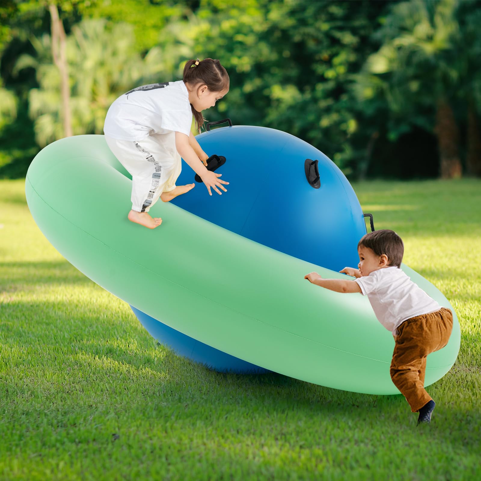 SOARS Aufblasbare Kletterkugel für Kinder ab 5 Jahren - Hüpfball zum Klettern, Kletterkuppel mit 6 Griffen bis zu 113kg belastbar (Blau + Grün)
