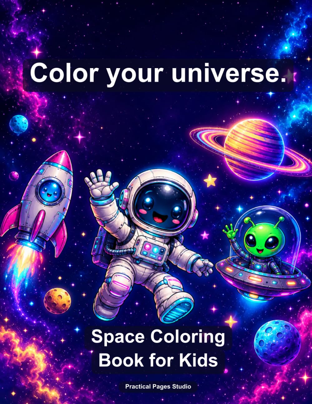 Space Coloring Book for Kids: 28 Fun Outer Space Designs with Big Bold Outlines