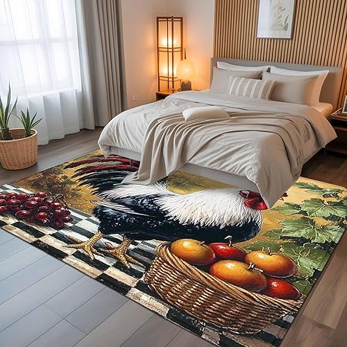 Miniatura 5 de 8x10 Area Rugs, Black White Retro Rooster Non-Skid Rubber Backing Large Rectangle Rugs - Living Room Bedroom Home Office, Farmhouse Animals
