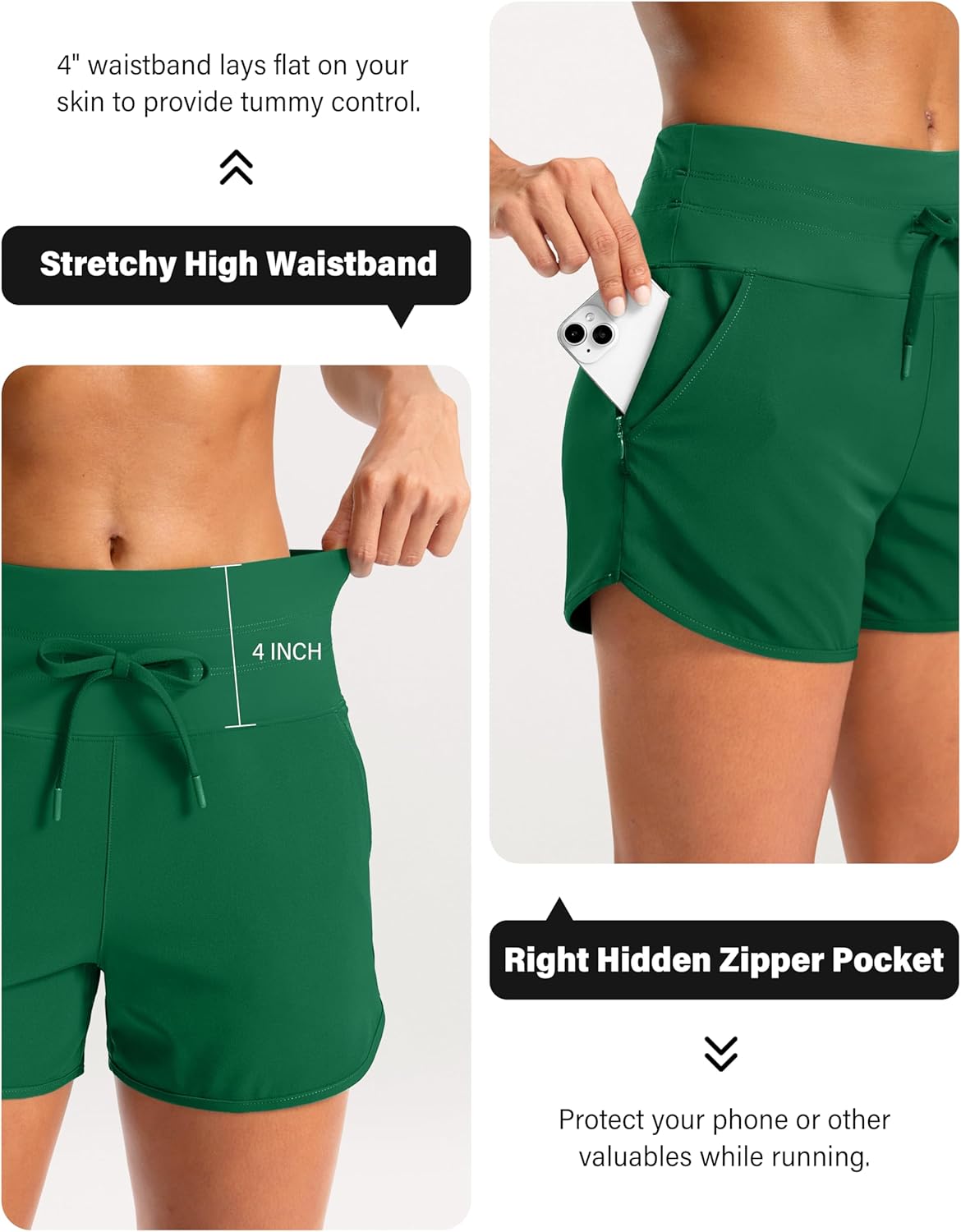 Soothfeel Women's Running Athletic Shorts with Zipper Pocket 3" Quick Dry Gym Workout Shorts for Women with Liner - Image 6