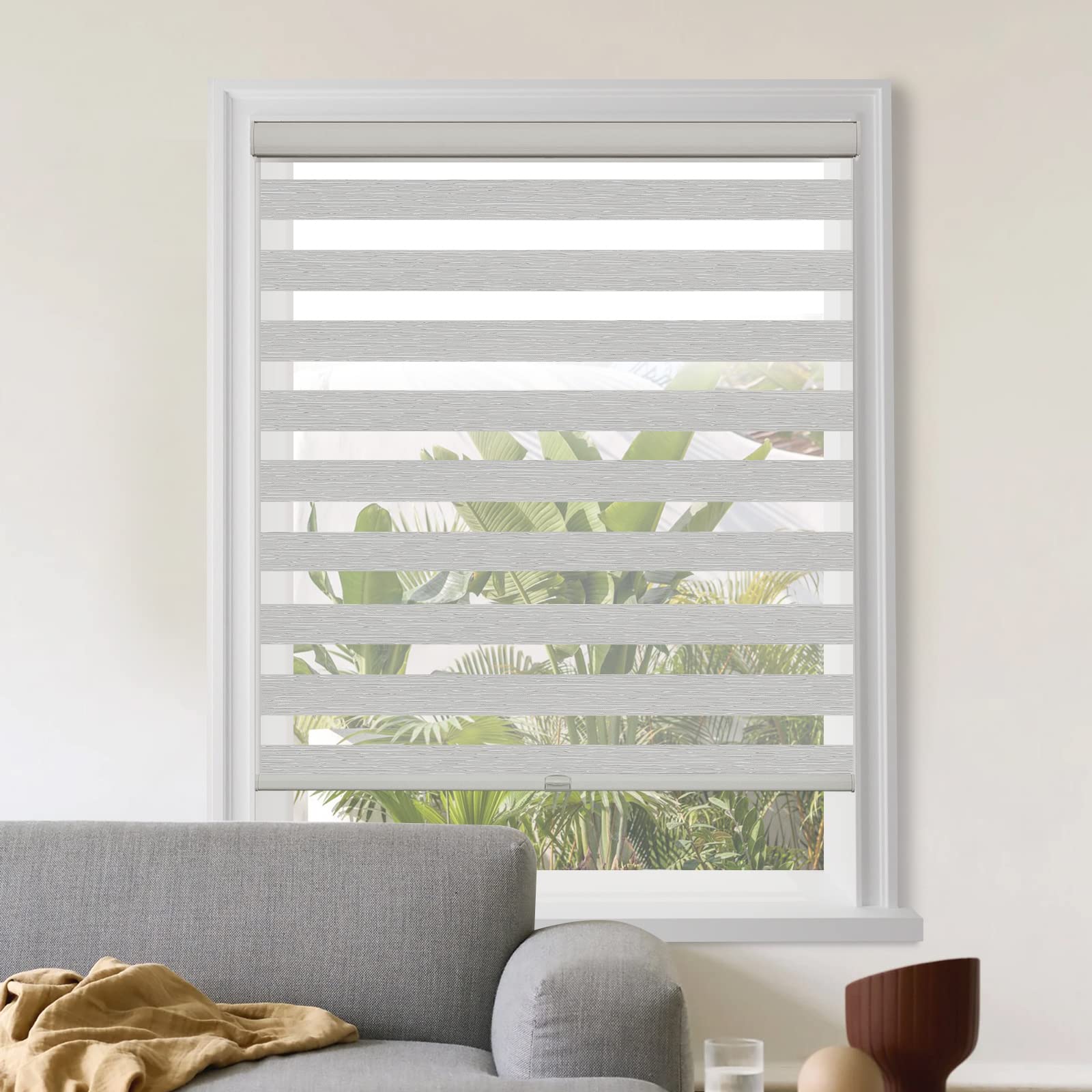 Tonature Cordless Zebra Blinds for Windows, Light Filtering Roller Blinds for Sliding Glass Door, Dark Room Window Blinds for Home, Grey, 71.5