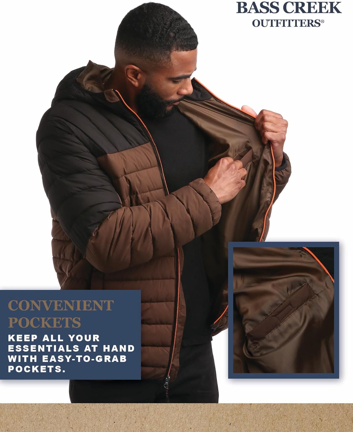 Bass Creek Outfitters Mens Puffer Jacket - Weather Resistant Midweight Quilted Warm Insulated Winter Coats for Men - Image 5