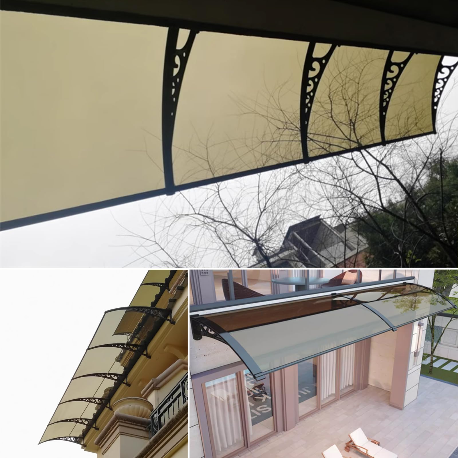 Marquesina para Puertas y Ventanas,Marquesina en Arco de Escritorio y Lluvia Autolimpieza,Marquesina Arqueada,Toldo de Entrada Resistente a Impactos,Tejadillo de Protección (100x230cm/39"x91")