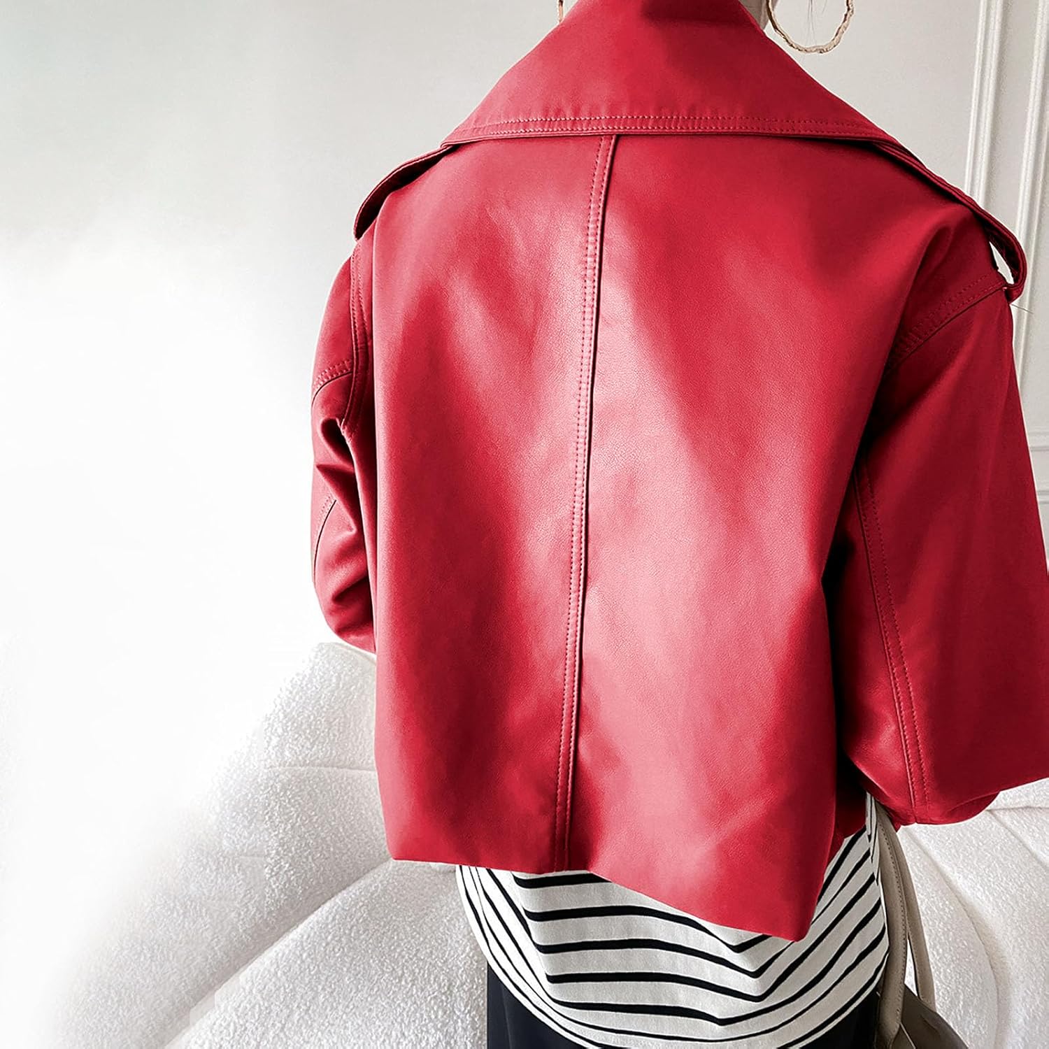 Trendy Cropped Coat Faux Leather Jacket Women Oversized Motorcycle