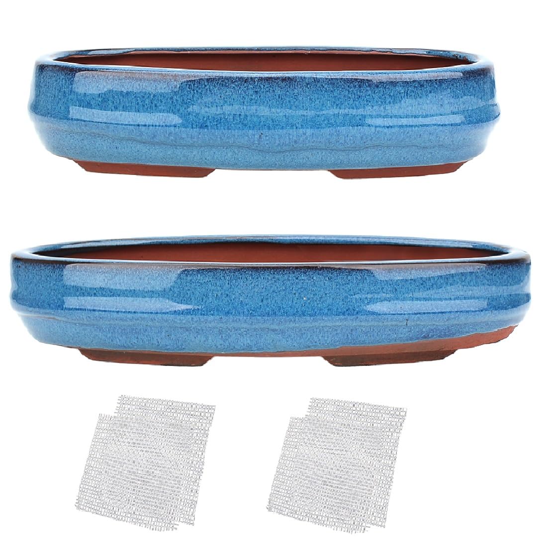 Maceta para bonsái de 8 a 9.7 pulgadas, juego de 2 macetas esmaltadas para suculentas + 4 pantallas de drenaje de malla suave